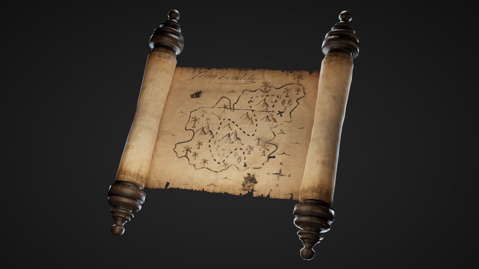 Pirate Map and Scrolls Low-poly 3D model_1