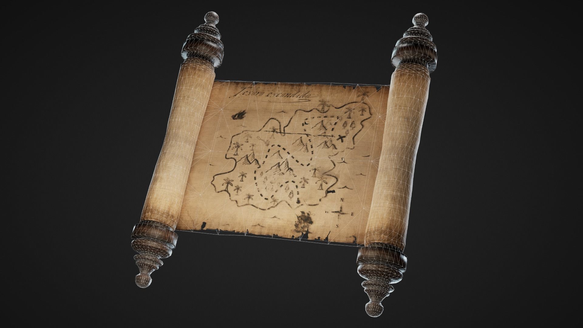 Pirate Map and Scrolls Low-poly 3D model_2