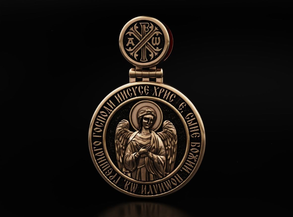Pendant with Saint Alexander and Guardian Angel 644 3D print model_8