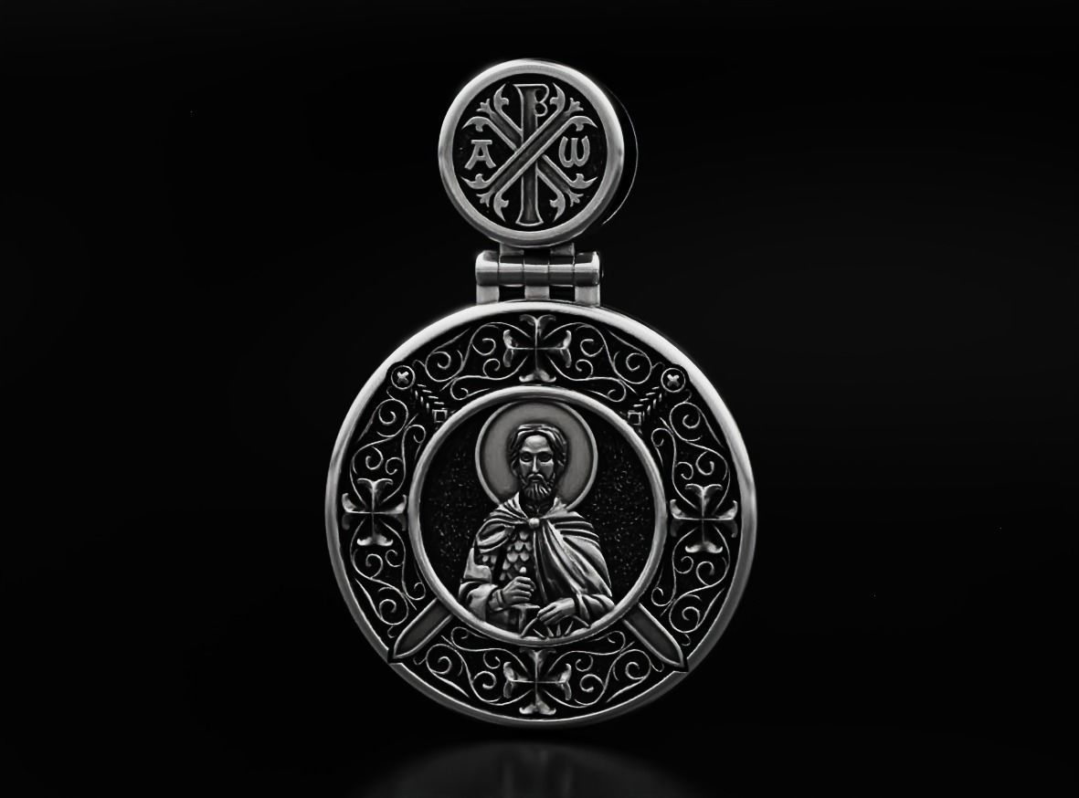 Pendant with Saint Alexander and Guardian Angel 644 3D print model_5