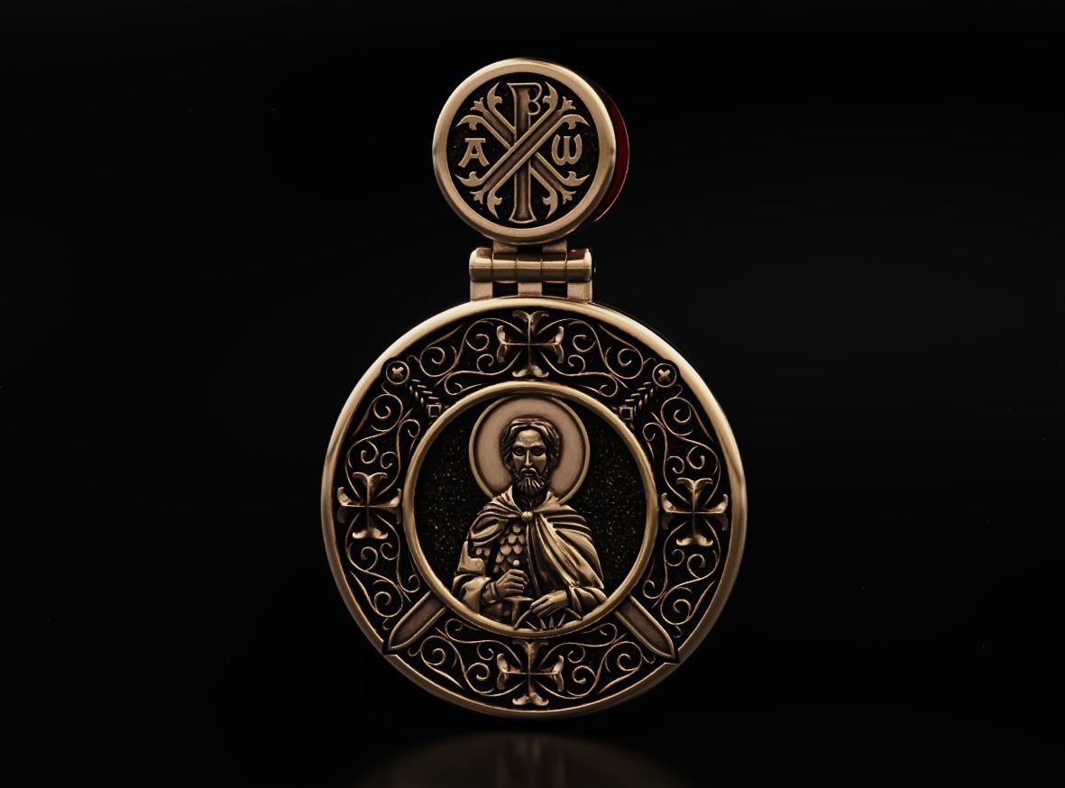Pendant with Saint Alexander and Guardian Angel 644 3D print model_11