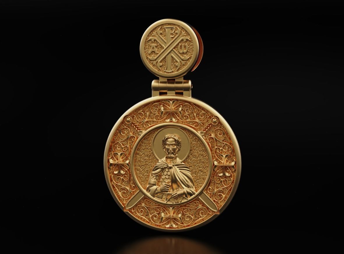 Pendant with Saint Alexander and Guardian Angel 644 3D print model_12
