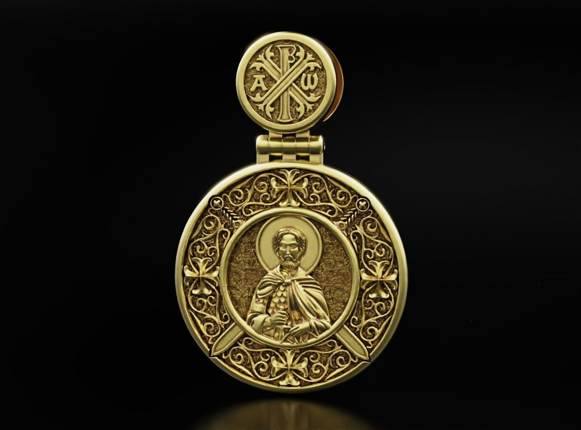 Pendant with Saint Alexander and Guardian Angel 644 3D print model_7