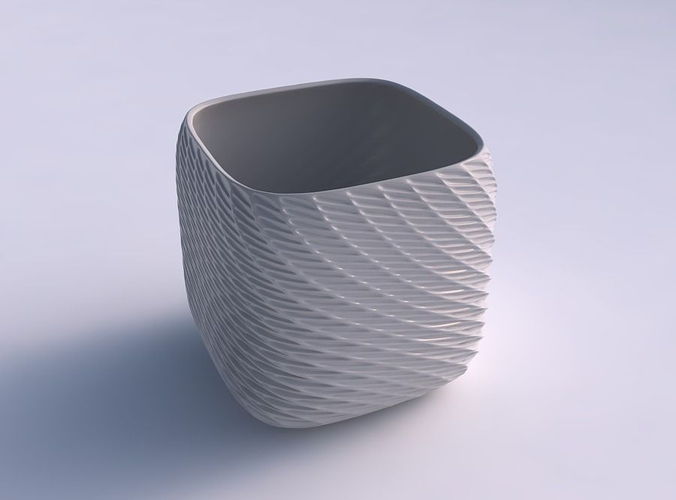 Vase quadratic stumpy with twisted diagonal grid dents