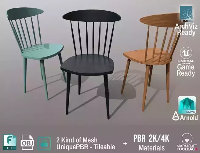  PBR Various Options Wooden Chairs Design - Lumion - UE4 Free low-poly 3D model