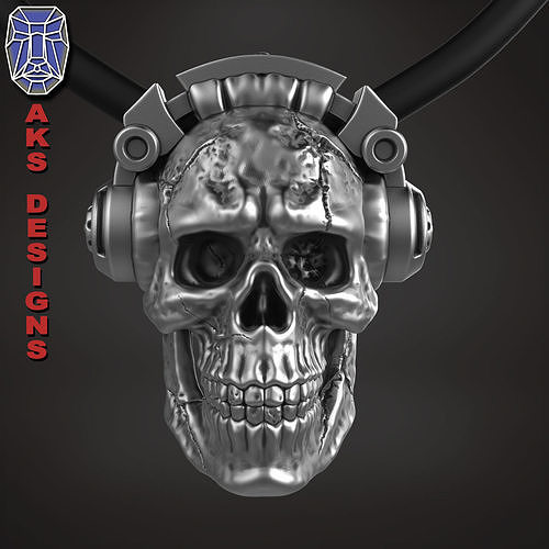 skull Pendant Jewelry skull with Headphone 1  3D print model