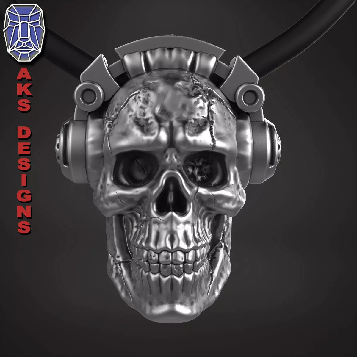 skull Pendant Jewelry skull with Headphone 1 3D print model