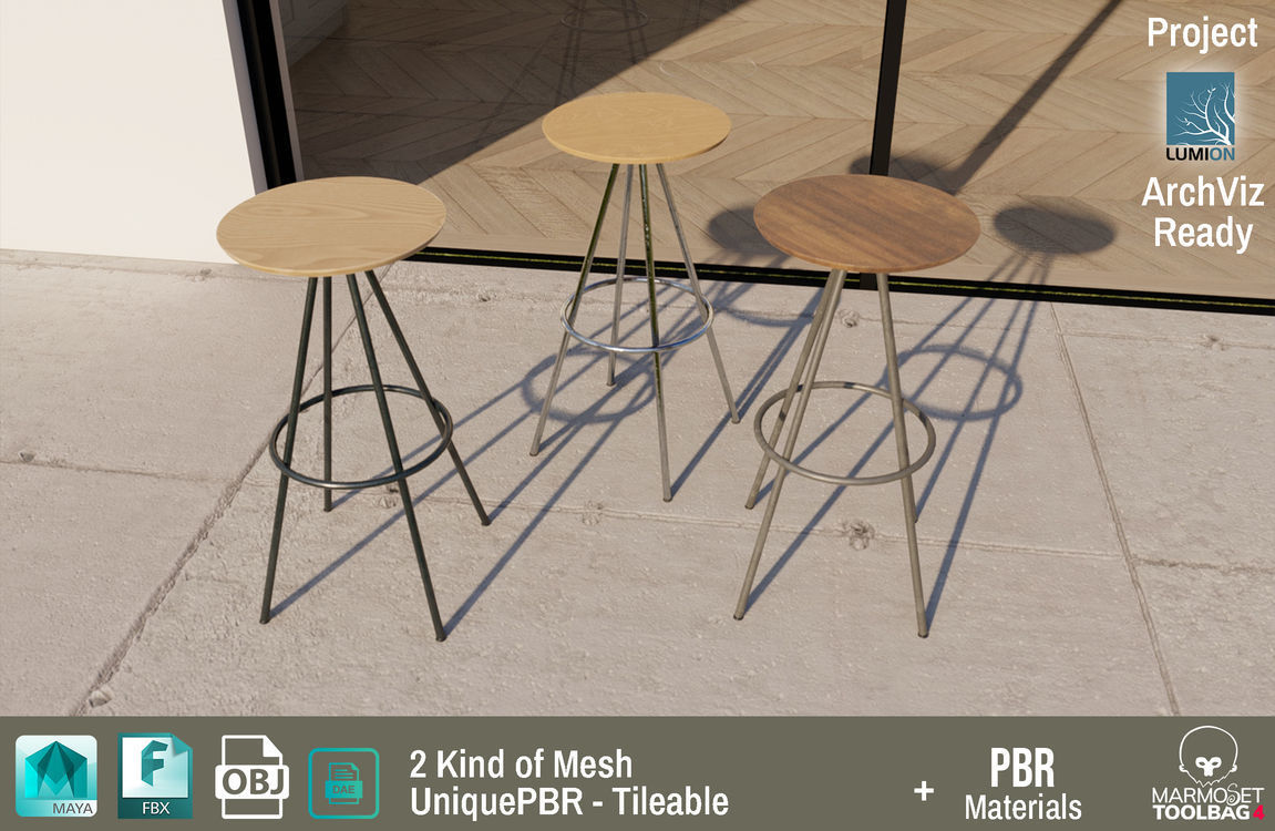 PBR Various Options Bar Chair Design - Lumion - UE4 Low-poly 3D model_6