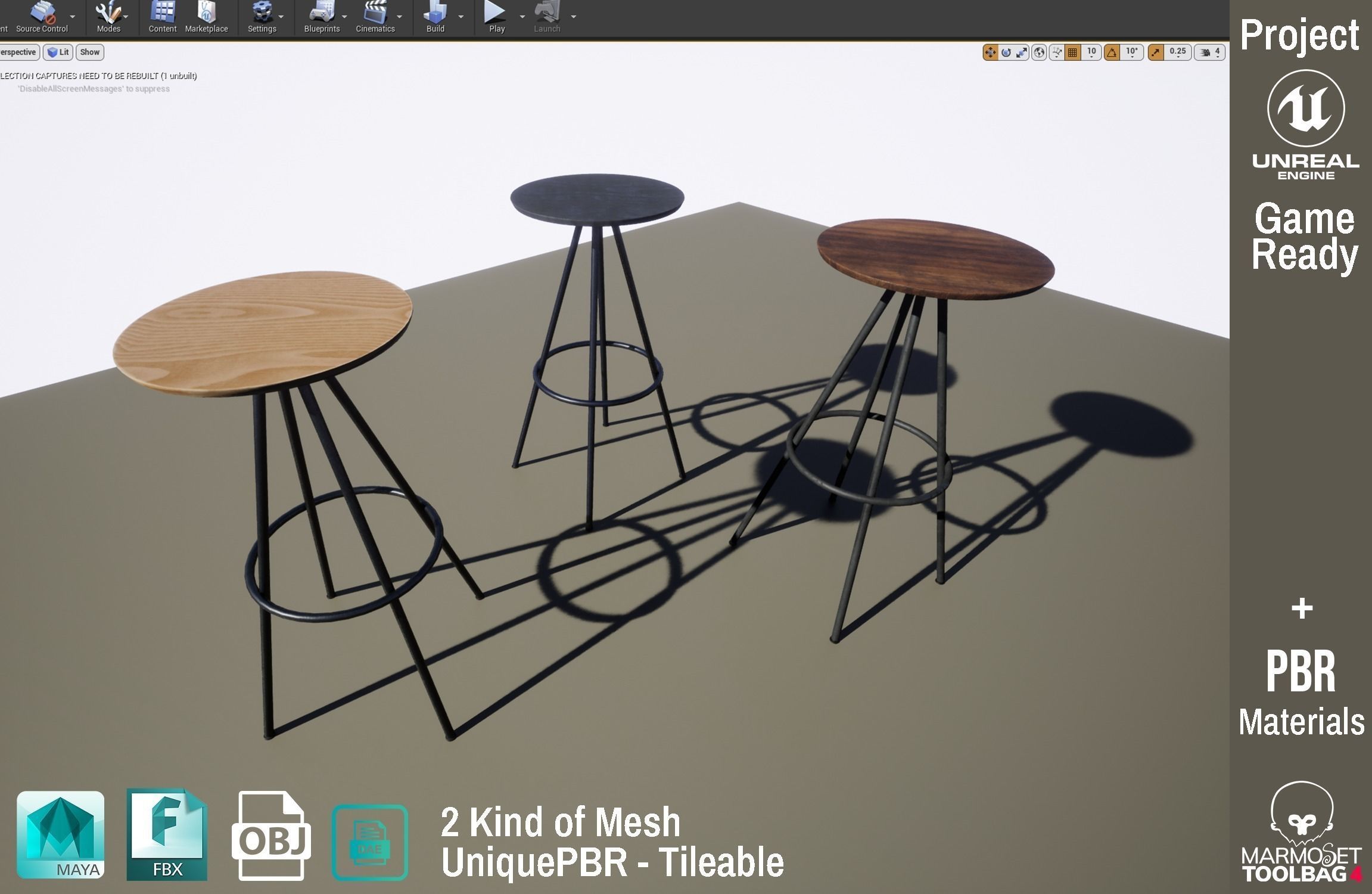 PBR Various Options Bar Chair Design - Lumion - UE4 Low-poly 3D model_5