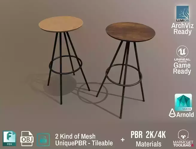 PBR Various Options Bar Chair Design - Lumion - UE4 Low-poly 3D model