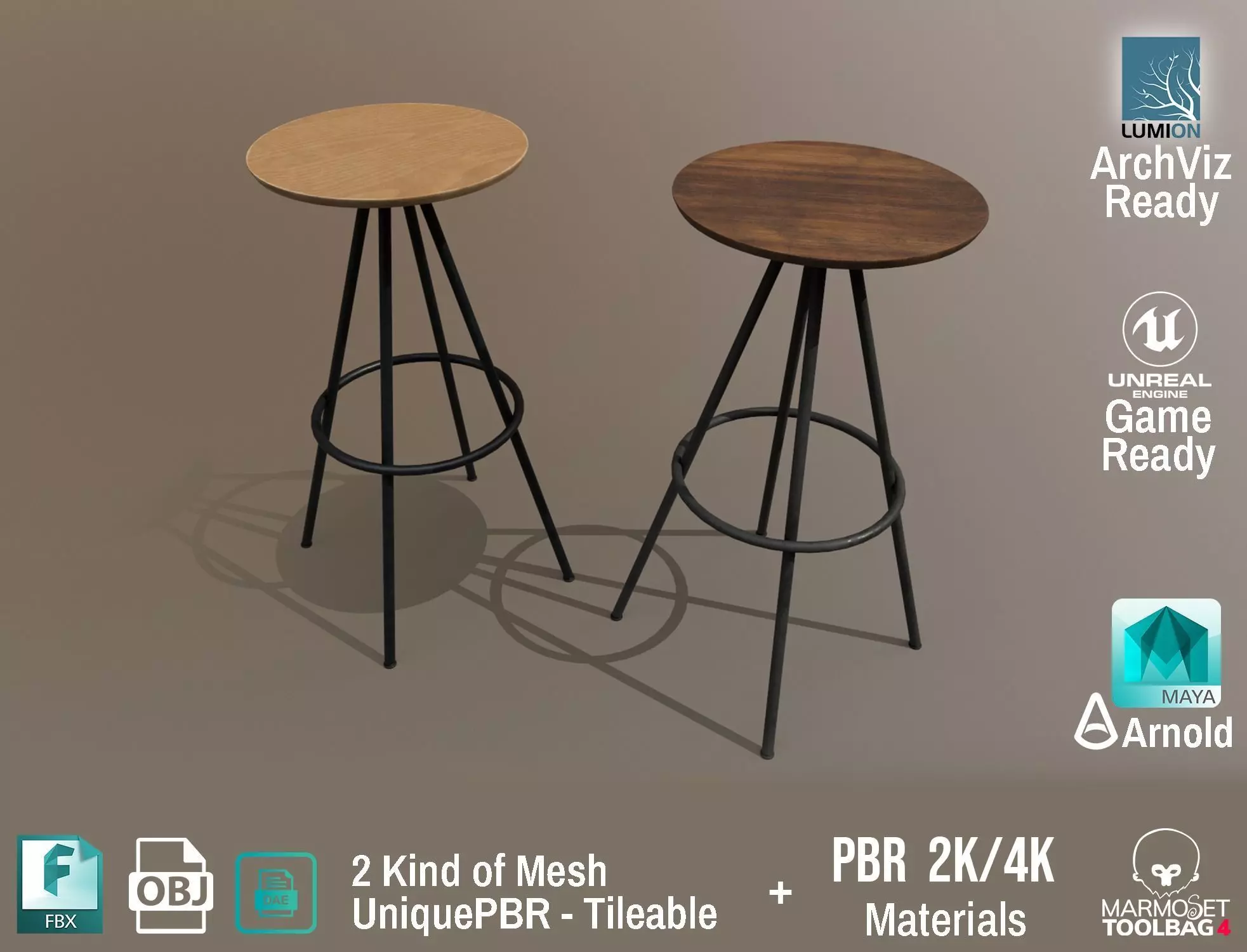 PBR Various Options Bar Chair Design - Lumion - UE4 Low-poly 3D model_0