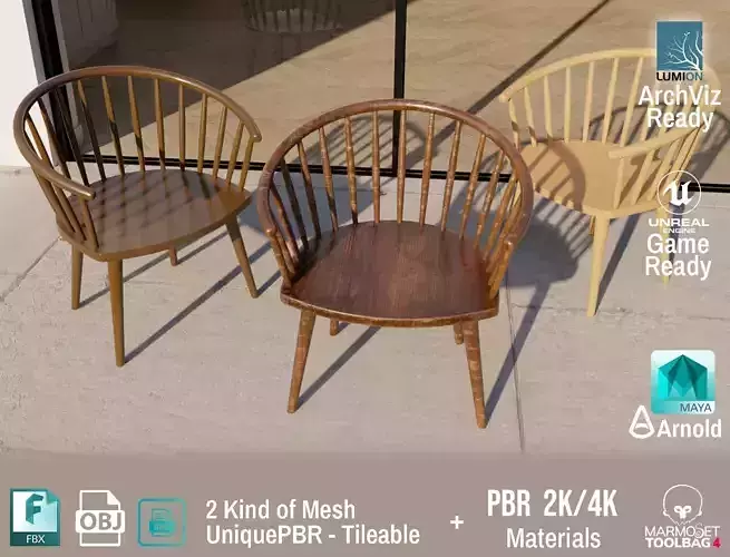  PBR Various Options Wooden Coffee Chair - Lumion - UE4 Low-poly 3D model