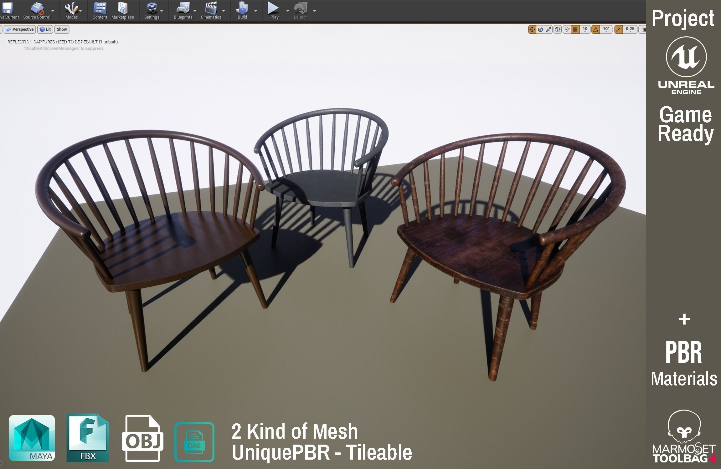PBR Various Options Wooden Coffee Chair - Lumion - UE4 Low-poly 3D model_5