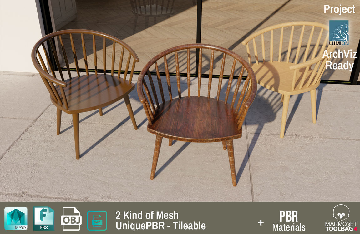 PBR Various Options Wooden Coffee Chair - Lumion - UE4 Low-poly 3D model_6