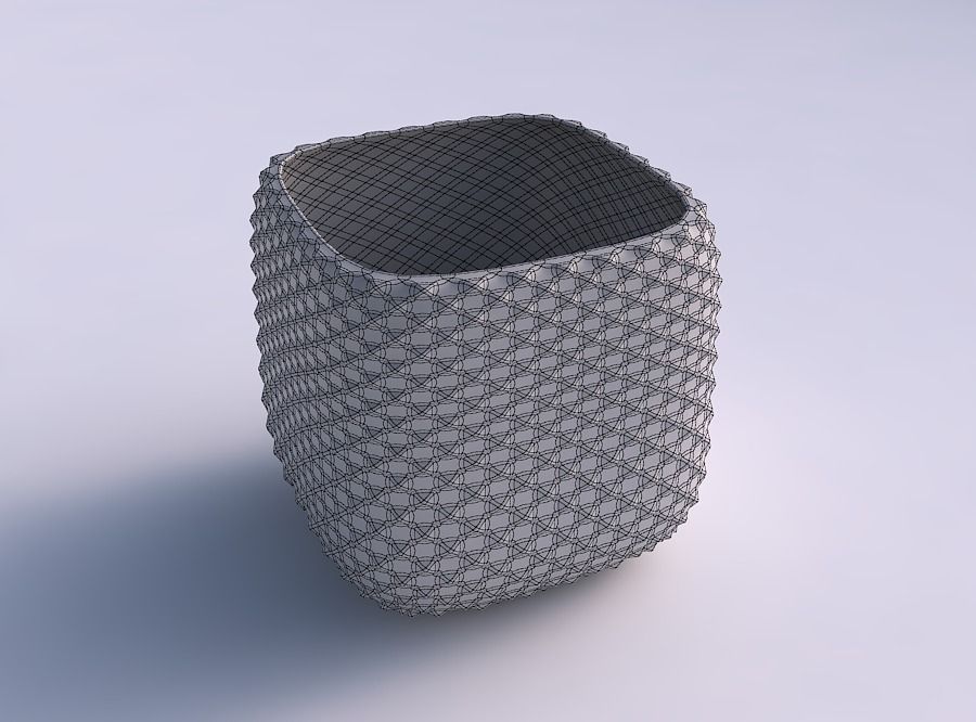 Vase quadratic stumpy with grid piramides 3D print model_5
