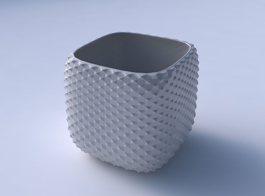 Vase quadratic stumpy with grid piramides 3D print model_3