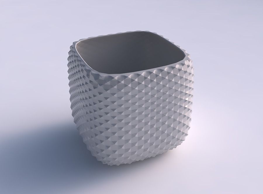 Vase quadratic stumpy with grid piramides 3D print model_0