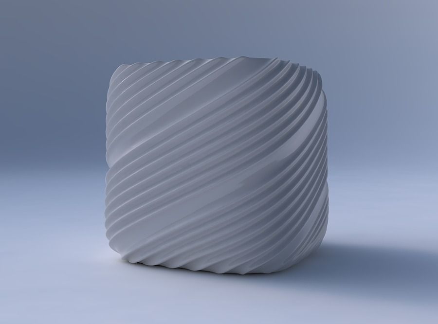 Vase quadratic stumpy with flowing extruded lines 3D print model_4