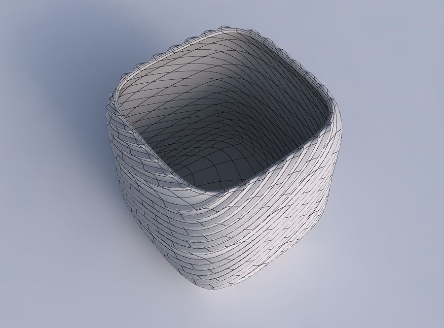 Vase quadratic stumpy with flowing extruded lines 3D print model_6