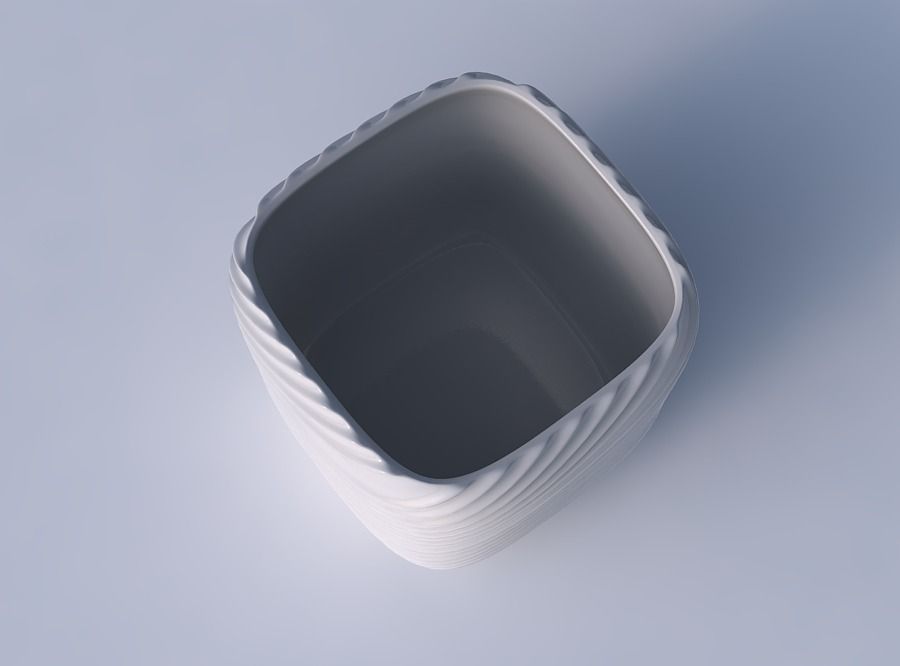 Vase quadratic stumpy with flowing extruded lines 3D print model_2