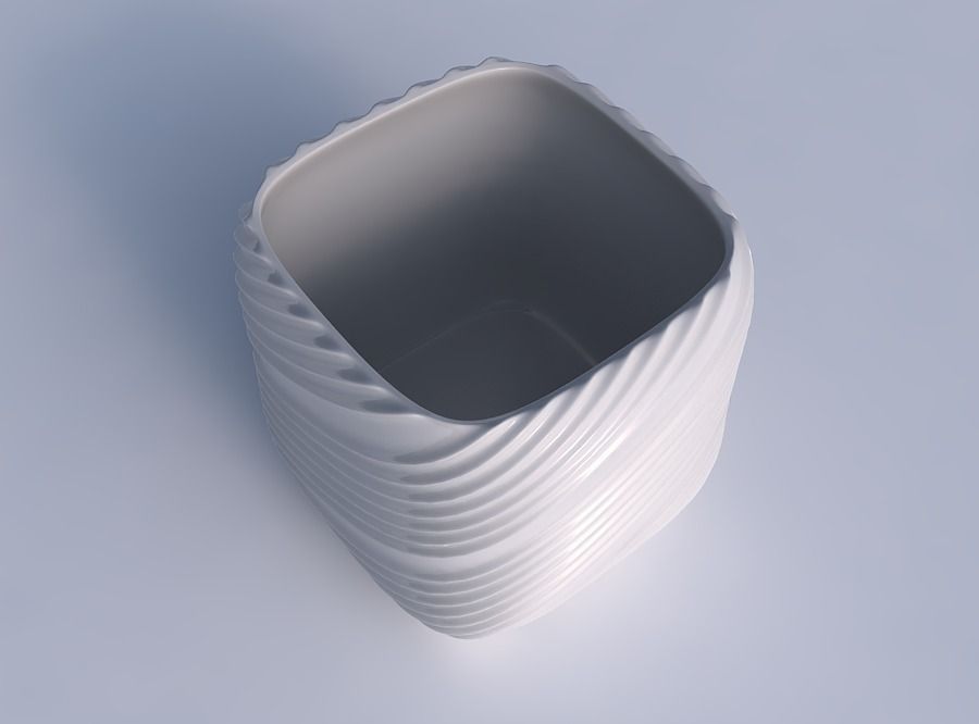 Vase quadratic stumpy with flowing extruded lines 3D print model_1
