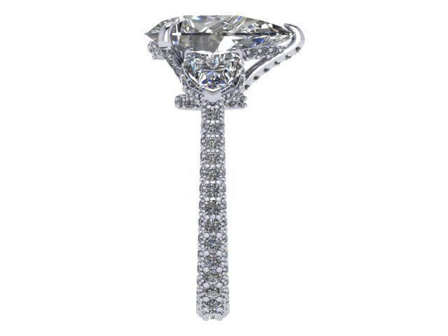 Three Stone Engagement Ring with Pave on Shank v2 3D print model_2