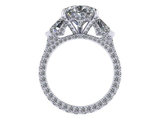 Three Stone Engagement Ring with Pave on Shank v2 3D print model_3