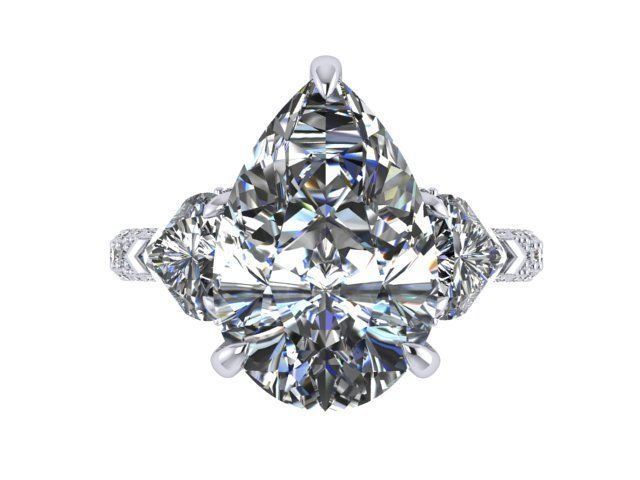 Three Stone Engagement Ring with Pave on Shank v2 3D print model_1