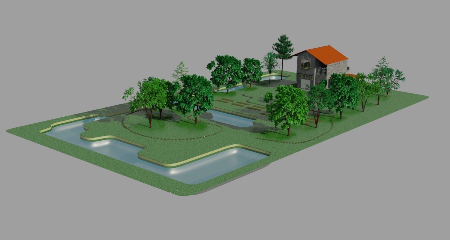 Architectural design and project with swimming pool Low-poly 3D model_9