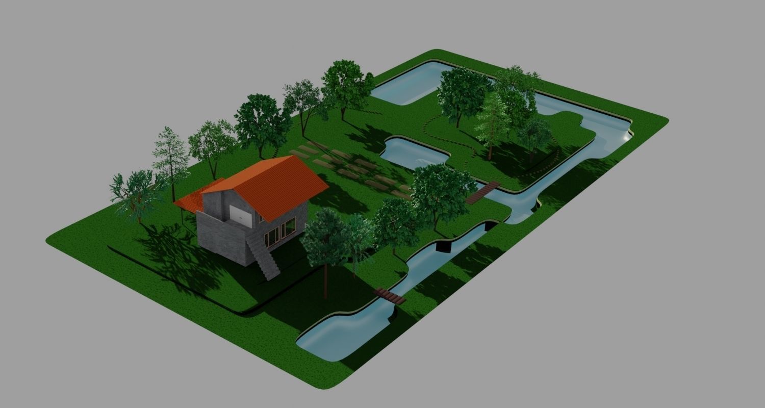 Architectural design and project with swimming pool Low-poly 3D model_11