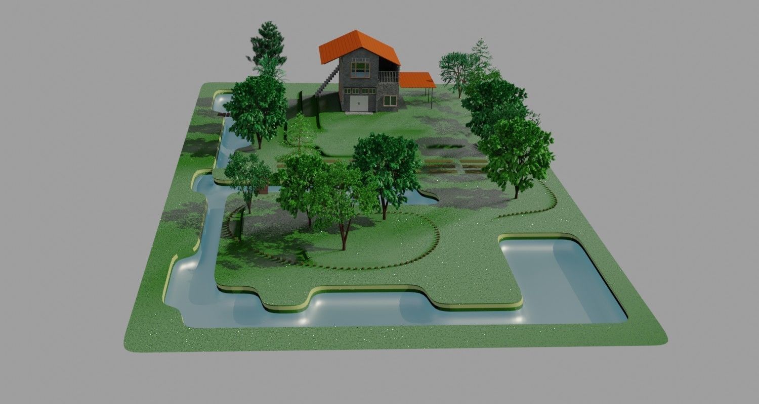 Architectural design and project with swimming pool Low-poly 3D model_8