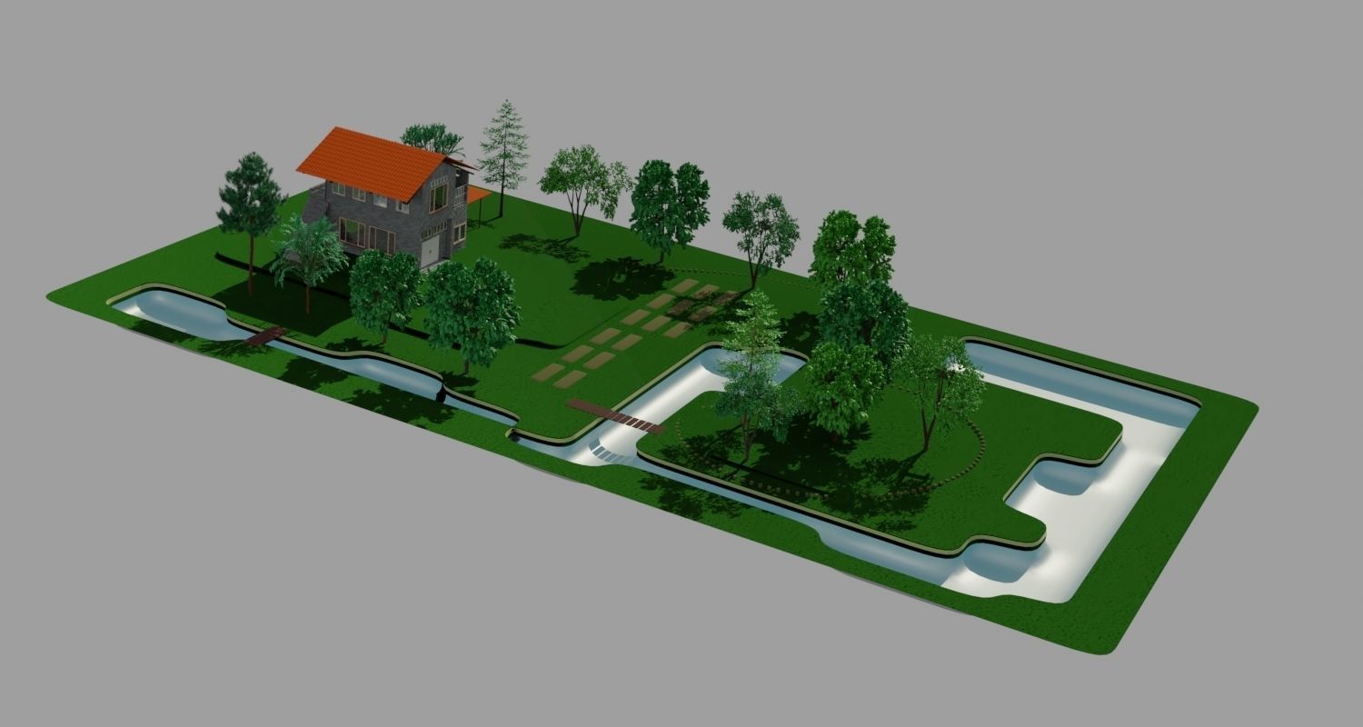 Architectural design and project with swimming pool Low-poly 3D model_1