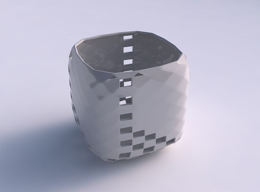 Vase quadratic stumpy with checker grid lattice 3 3D print model_0