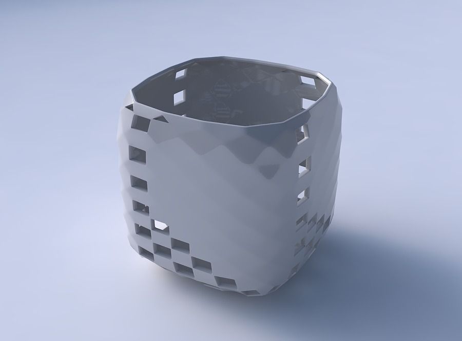Vase quadratic stumpy with checker grid lattice 3 3D print model_3