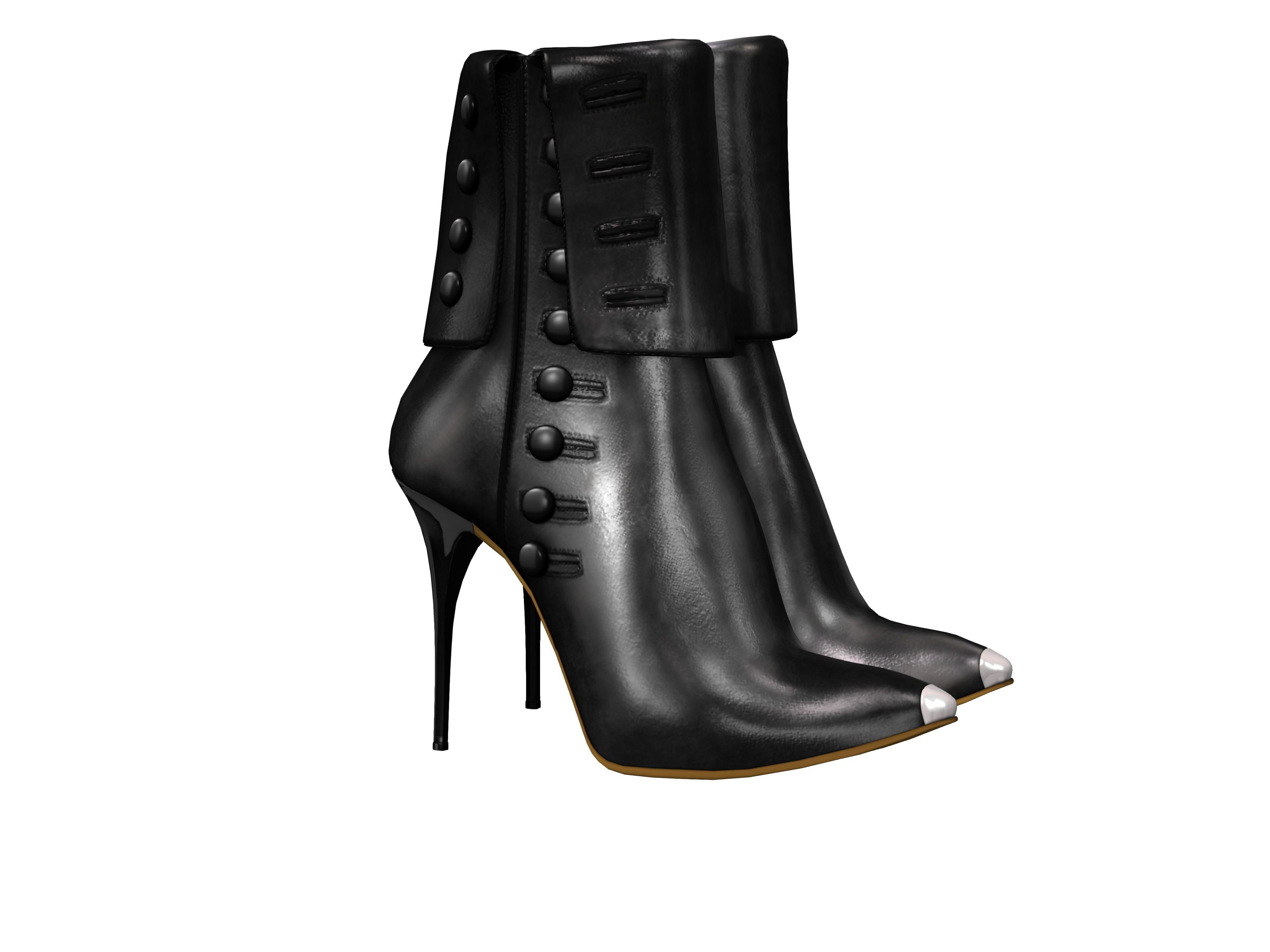 Buttons Heel Boots Low-poly 3D model_2