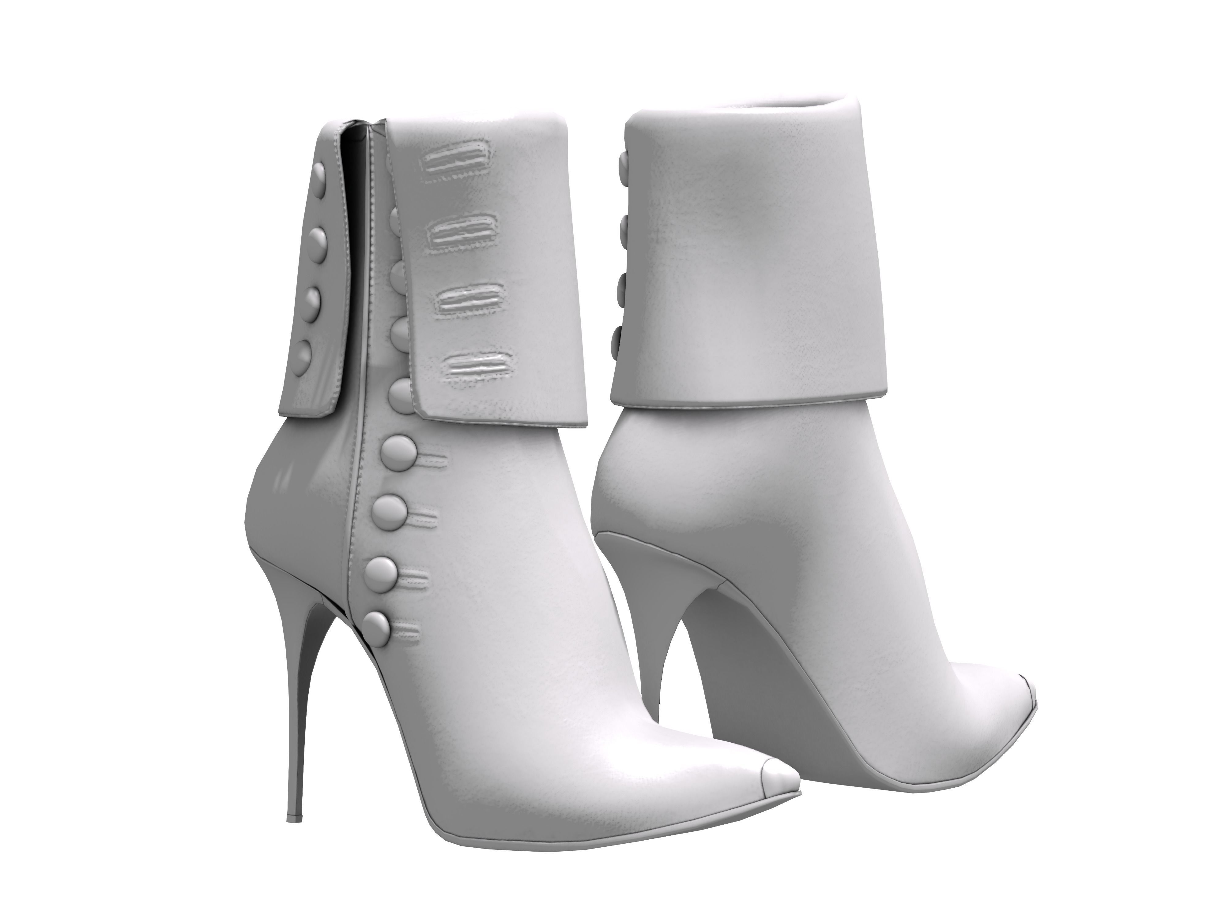 Buttons Heel Boots Low-poly 3D model_4