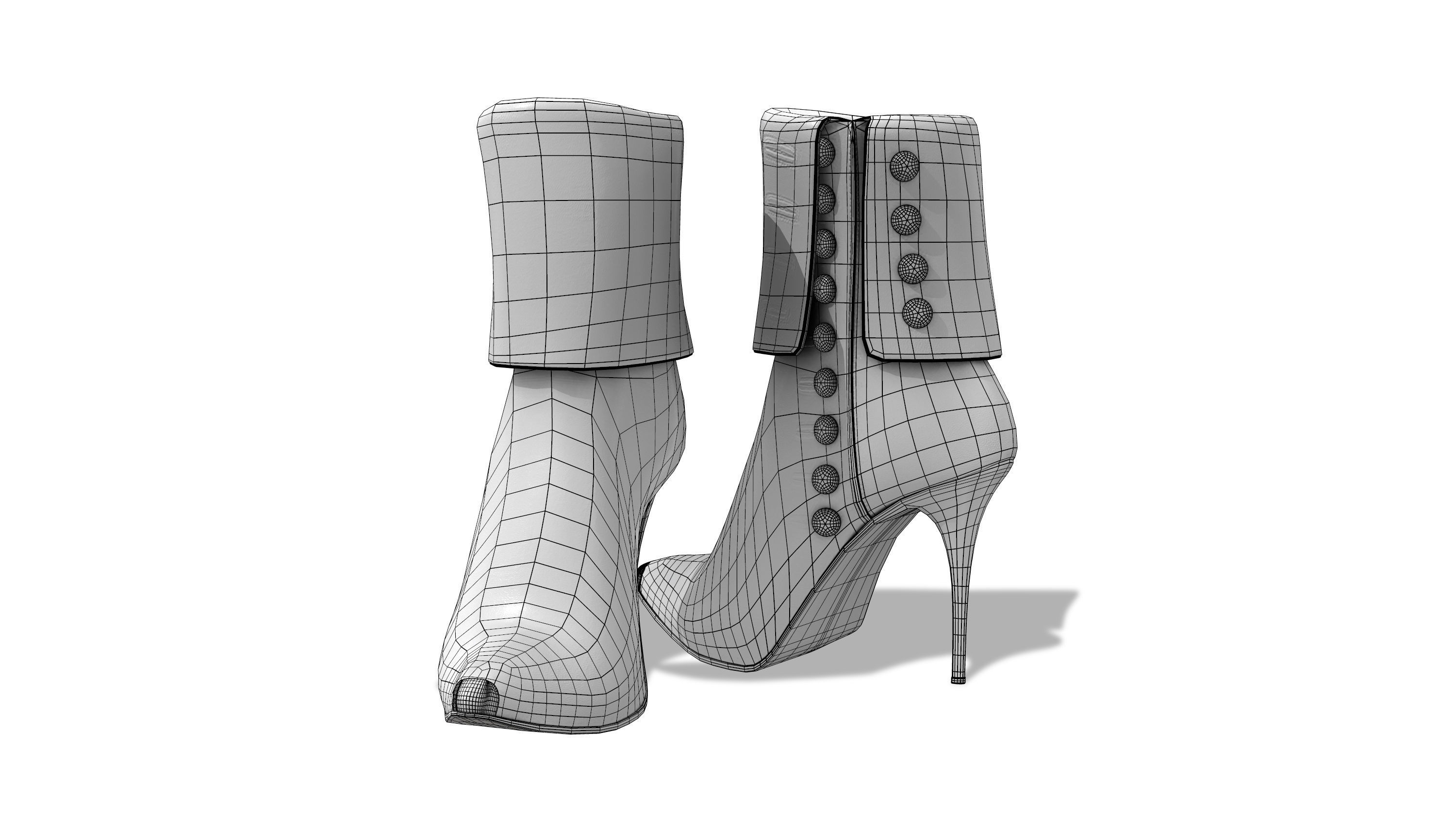 Buttons Heel Boots Low-poly 3D model_3