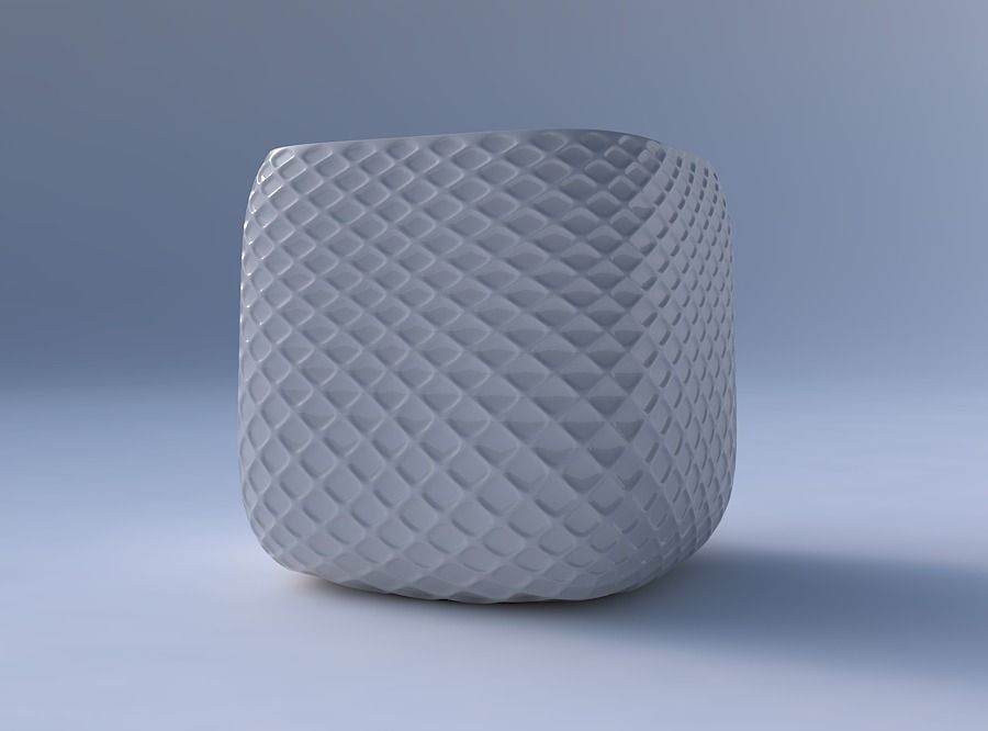 Vase quadratic stumpy with diagonal grid dents 3D print model_4
