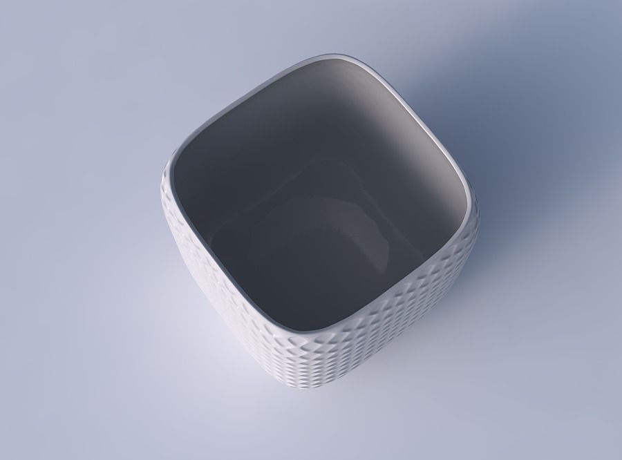 Vase quadratic stumpy with diagonal grid dents 3D print model_2