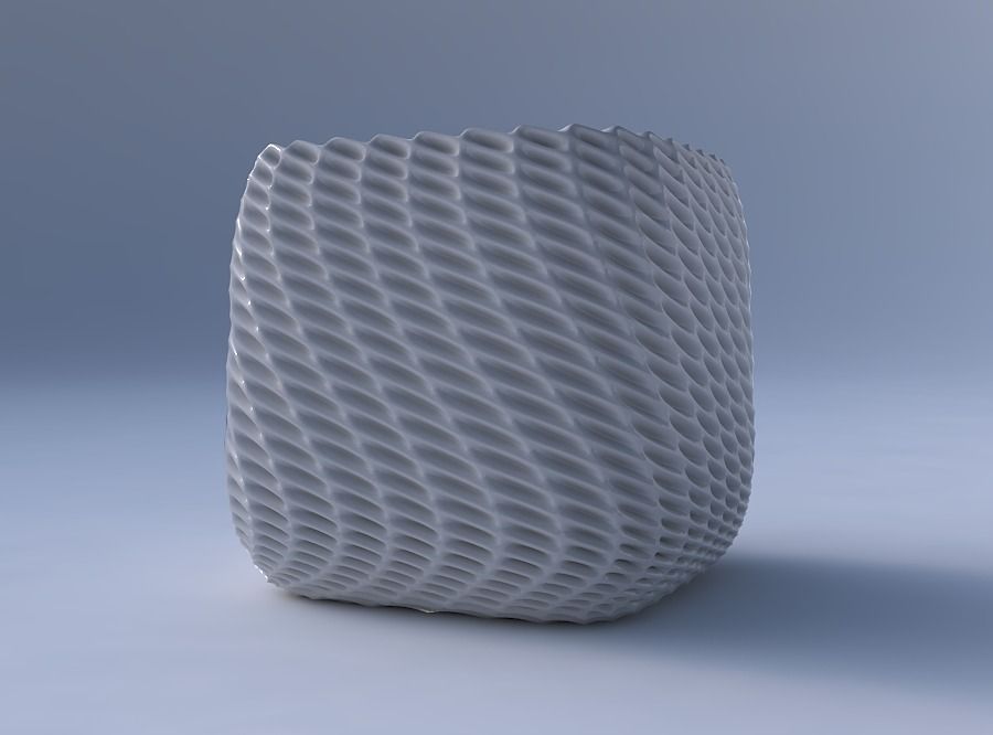 Vase quadratic stumpy with bent extruded pattern 3D print model_4