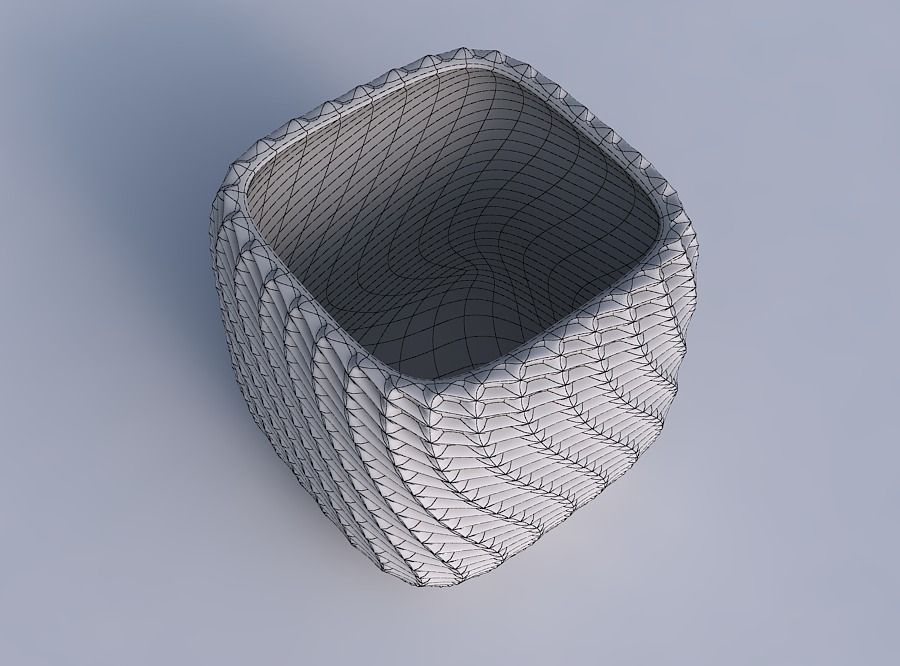 Vase quadratic stumpy with bent extruded pattern 3D print model_6