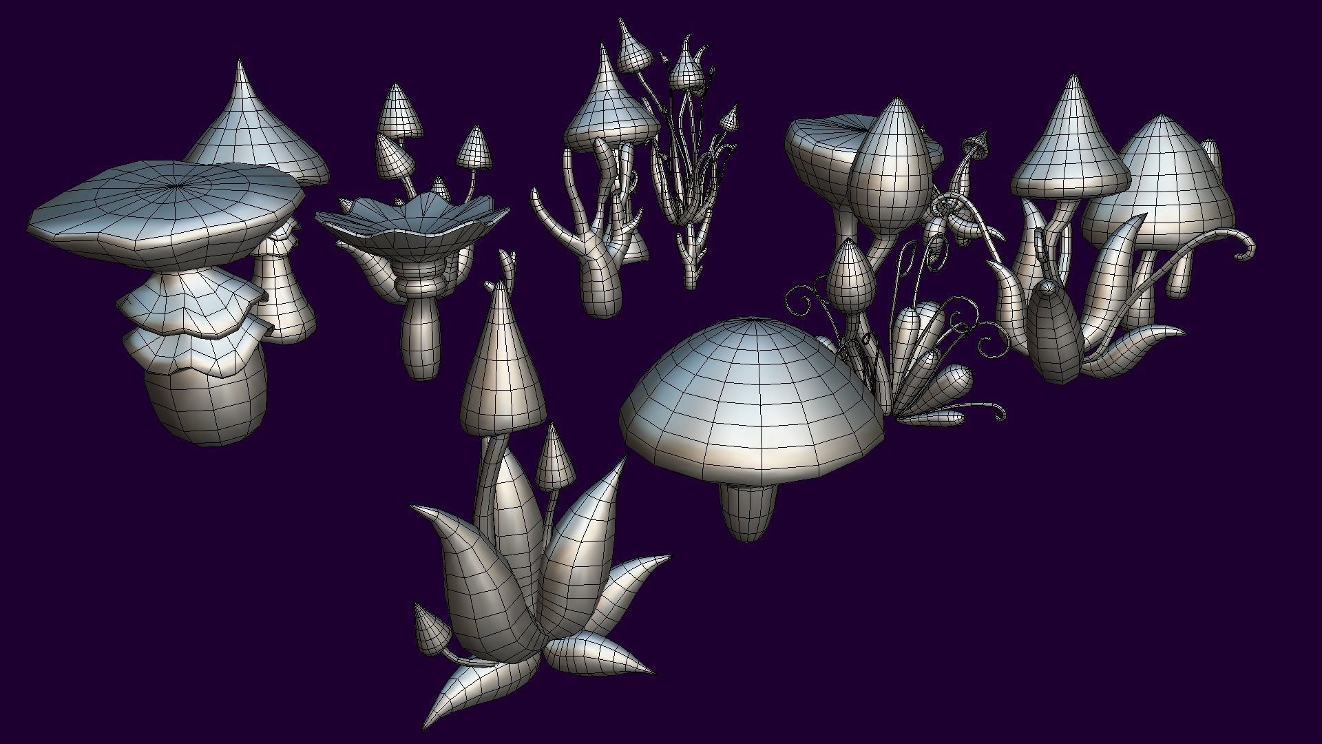 Cartoon Tree Mushroom2 Low-poly 3D model_4