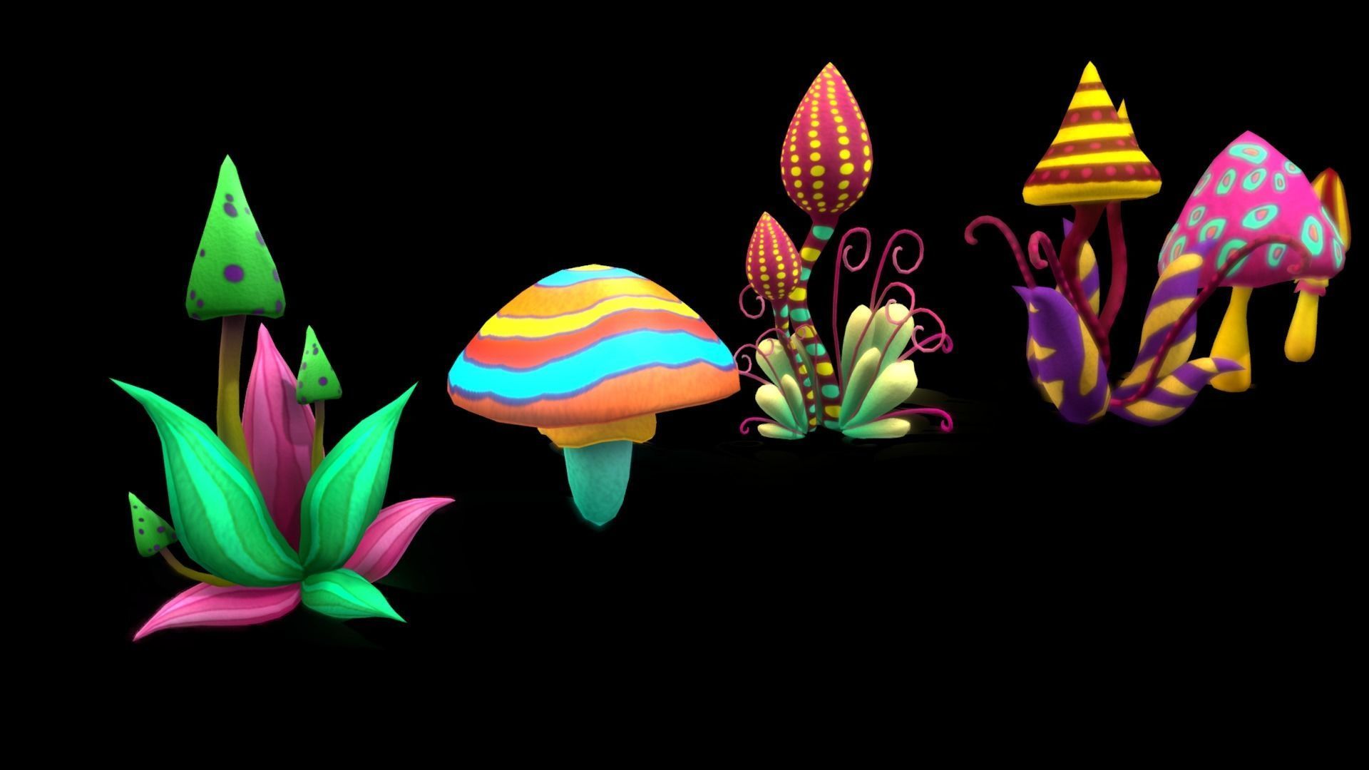 Cartoon Tree Mushroom2 Low-poly 3D model_12