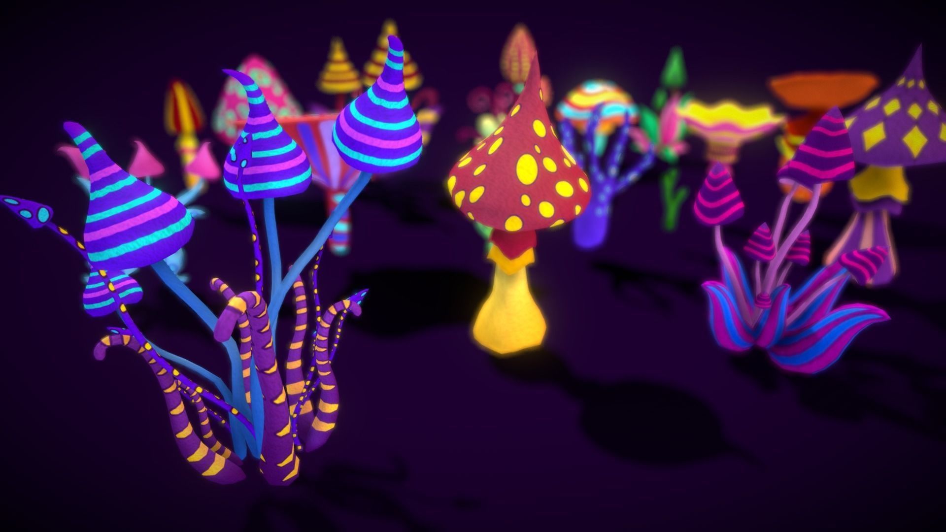 Cartoon Tree Mushroom2 Low-poly 3D model_2