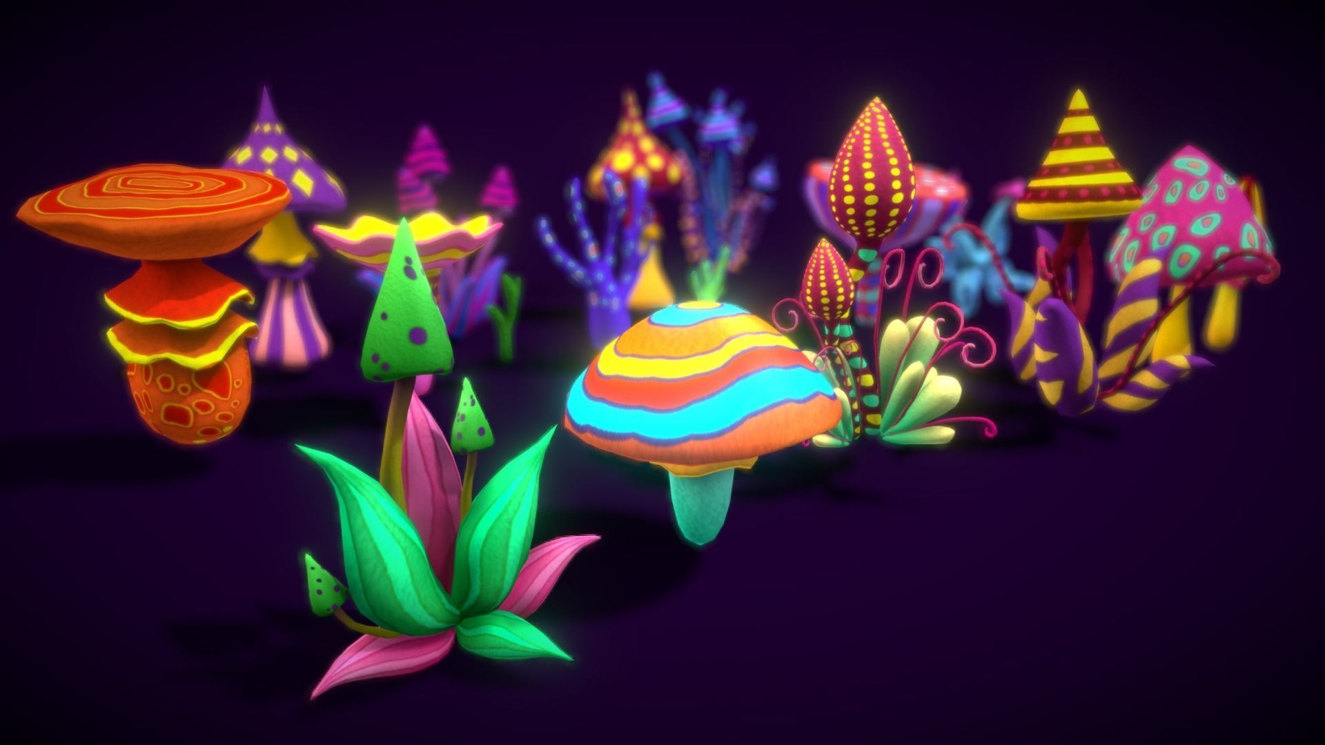 Cartoon Tree Mushroom2 Low-poly 3D model_6