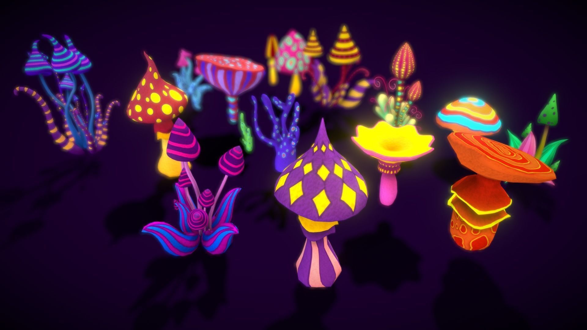 Cartoon Tree Mushroom2 Low-poly 3D model_1