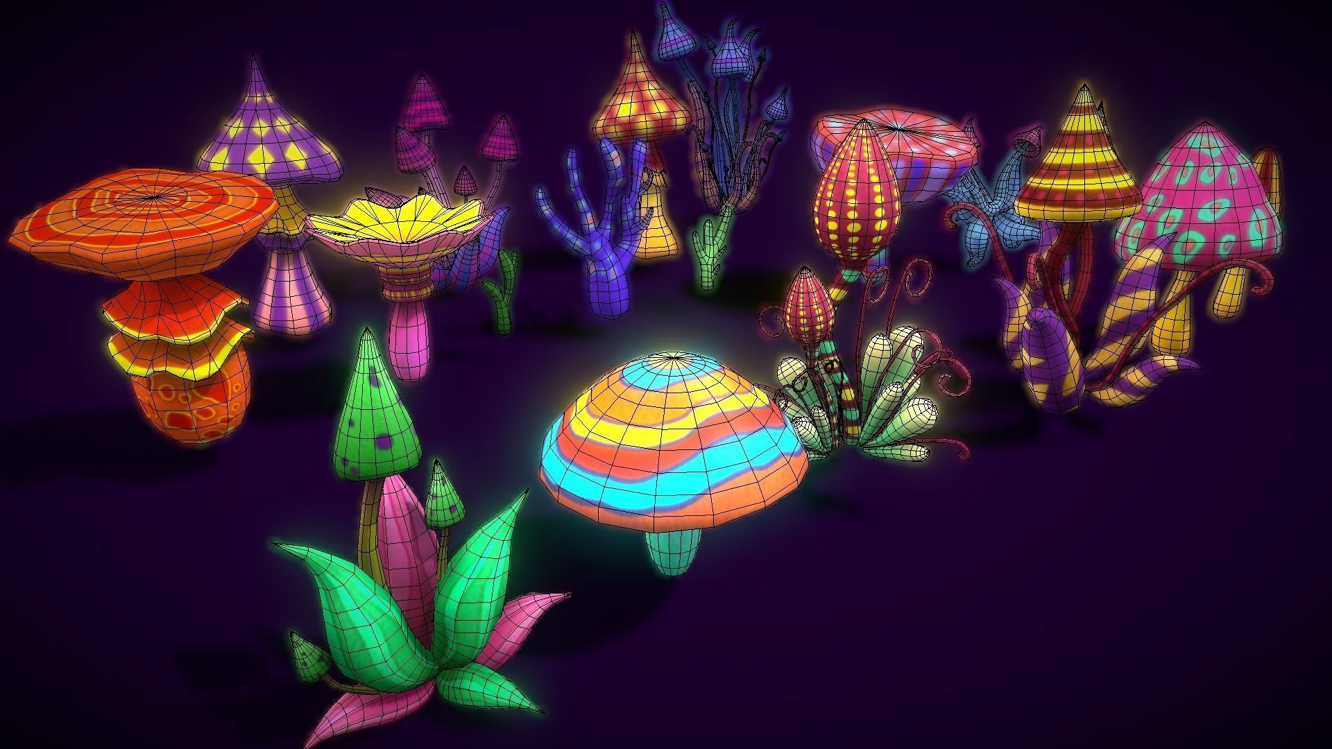Cartoon Tree Mushroom2 Low-poly 3D model_3