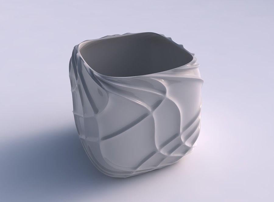 Vase quadratic stumpy wavy sparse extruded lines 3D print model_0