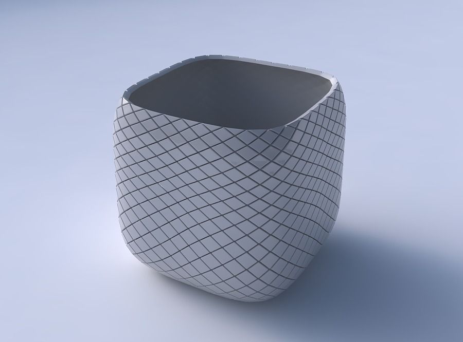 Vase quadratic stumpy with diagonal grid plates 3D print model_3
