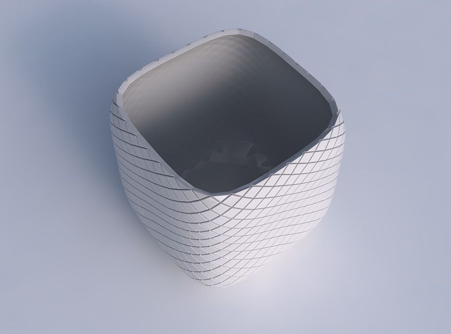Vase quadratic stumpy with diagonal grid plates 3D print model_1